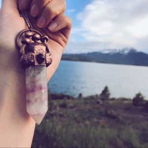 •sold• Fluorite Amethyst Copper Crystal Mushroom Necklace